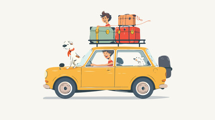 Traveling on a car. Vector illustration of young man