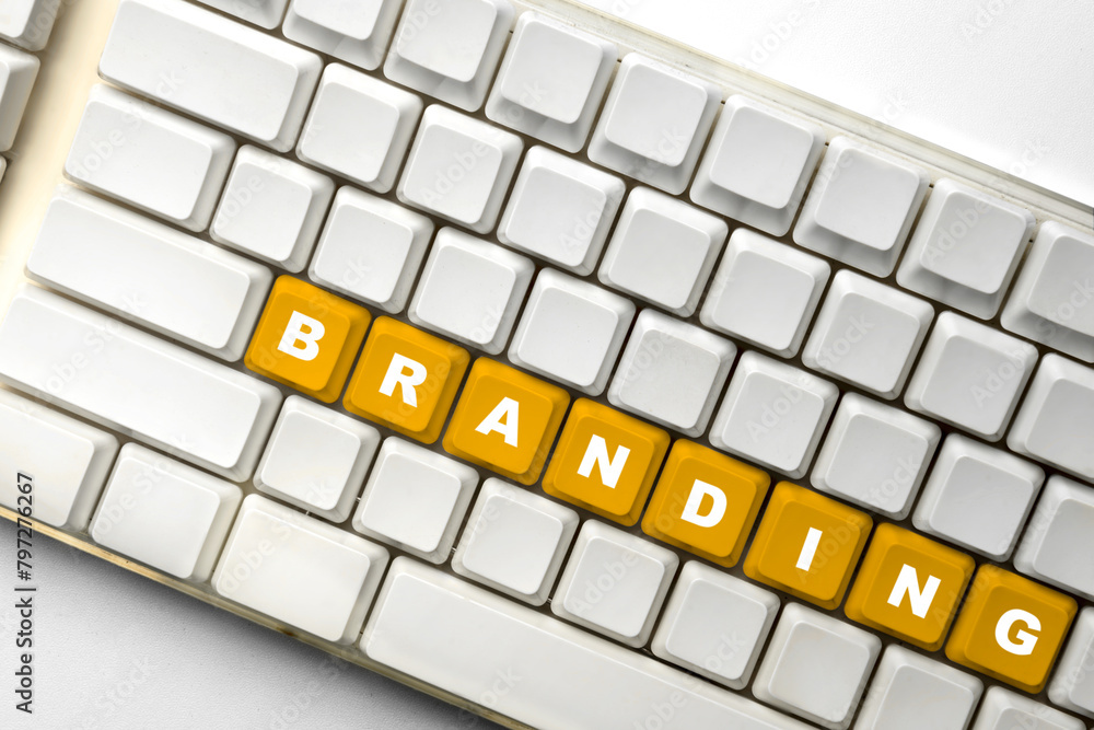 Poster closeup view of branding text on keyboard button