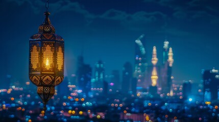 Fototapeta na wymiar Eid mubarak and ramadan kareem greetings with islamic lantern