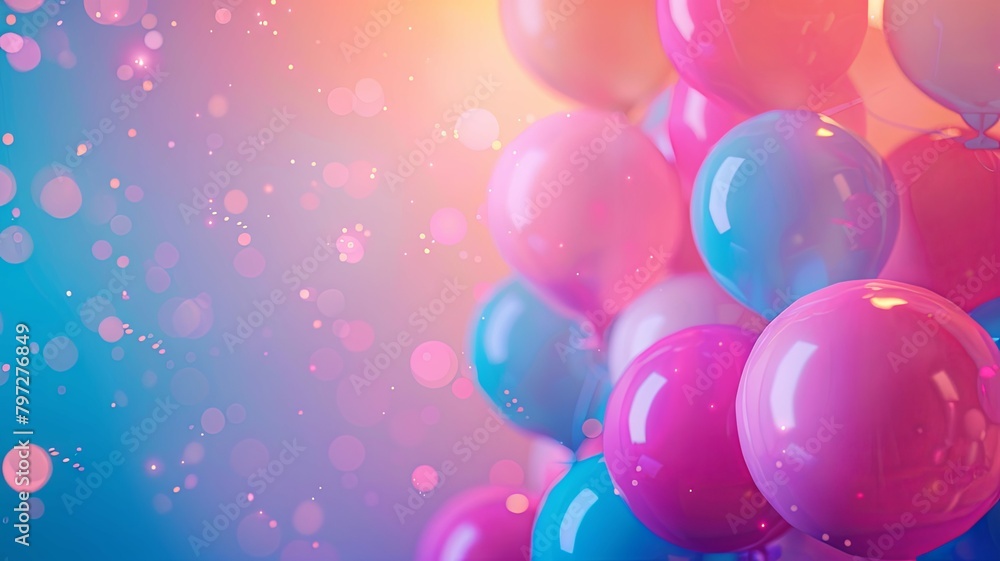 Poster vivid balloons on a dreamy pastel backdrop - this captivating image presents shiny balloons on a sof
