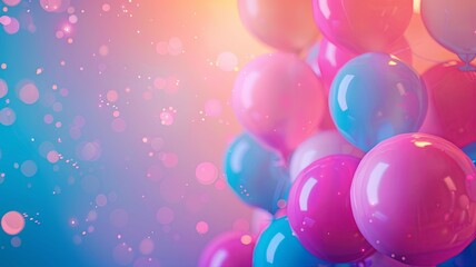 Vivid balloons on a dreamy pastel backdrop - This captivating image presents shiny balloons on a soft pastel gradient backdrop with dreamy bokeh elements for a whimsical effect