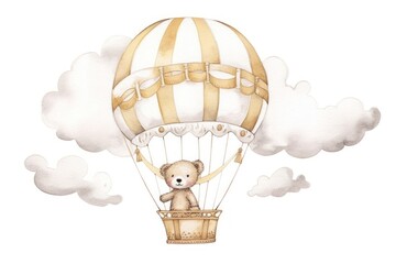 Cute baby animal flying in a hot air balloon aircraft vehicle toy.