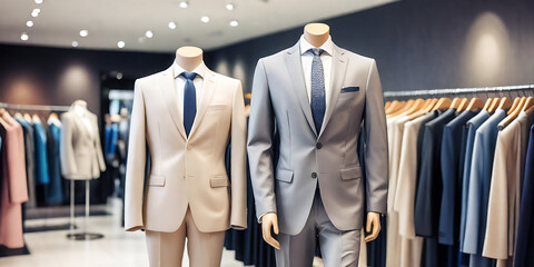 Elegant Fashion Stylish Assortment of Formal Attire in a Modern Retail Shop, blur background