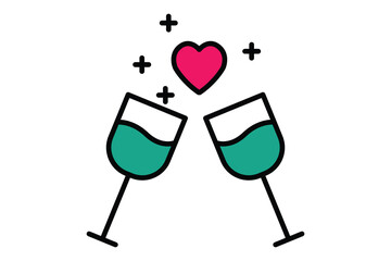 champagne icon. icon related wedding, party. flat line icon style. wedding element illustration
