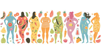 Types of figure and diet accordance. Vector illustration - obrazy, fototapety, plakaty