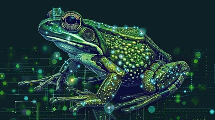 Big data visualization. A digital frog in flow information. Information aesthetic design. Generative AI