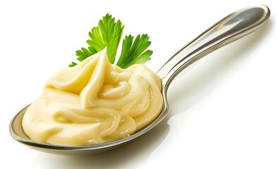 SAVIS blogging stock photo of spoon with mayonnaise isolated on white background high resolution photography