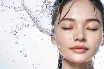 女性と水しぶき、水滴、美容イメージ