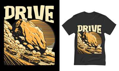 Vintage landscape design of many racing cars on the mountain,Car t shirt design vector illustration