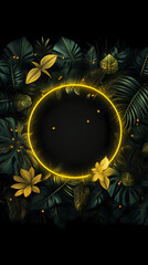 Yellow neon circle leaves background