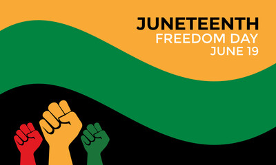 Juneteenth Freedom Day. African-American Independence Day, June 19. Banner poster, flyer and background design. Waving Pan-African Flag Vector illustration. - obrazy, fototapety, plakaty