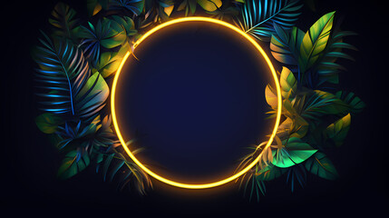 Yellow neon circle leaves background