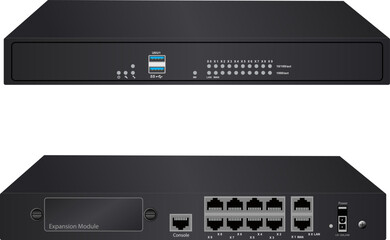 Obraz premium Firewall hardware device in front and back view illustration 