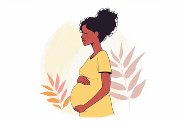 Pregnant black woman holding her belly, Generative Ai