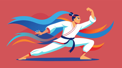 Fototapeta premium A martial artist practices their techniques with fluidity and grace embodying the concept of mindfulness in motion.