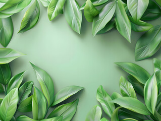 green tea leaves, light green solid color background