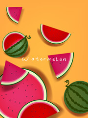 Slice of watermelon hand drawn vector illustration. Element, cute fruits design concept.