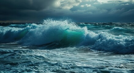 Dramatic Ocean Waves Under Stormy Skies