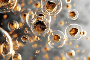 golden bubble and molecule background for cosmetics product