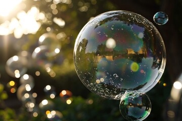 Fototapeta premium Sunlight reflecting through soap bubbles in nature