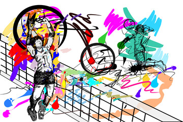  sketch action volley ball and brush style strokes