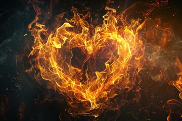 Burning heart shape on a dark background