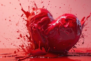 Splashing liquid heart on a vibrant background