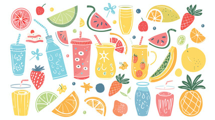 Variant summer food and drink. Set of cute summer icon