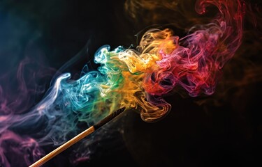 Vibrant Colored Smoke Emanating from Incense Stick