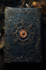 Mystical Ancient Book with Ornate Cover and Glowing Symbol