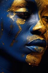Artistic portrait with gold and blue body paint