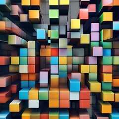 Fototapeta premium A three-dimensional grid of cubes morphing and transforming, creating a sense of fluidity and motion in the artwork, challenging the viewer's perception of space1