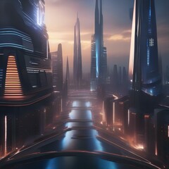 A futuristic city skyline pulsating with light and energy, as if alive with motion and vitality, creating a sense of excitement and dynamism5 - obrazy, fototapety, plakaty