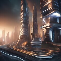 A futuristic cityscape with buildings and structures bending and twisting in a surreal and futuristic manner, as if alive with motion, inspiring imagination5