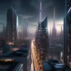 A futuristic city skyline pulsating with light and energy, as if alive with motion and vitality, creating a sense of excitement and dynamism in the viewer4 - obrazy, fototapety, plakaty