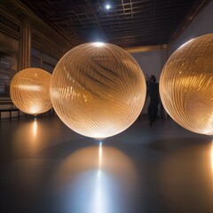 Spheres of light moving and interacting in a choreographed dance of motion and light, creating a mesmerizing visual effect, engaging the viewer's senses5
