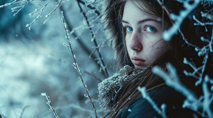 Young woman experiencing the serene beauty of winter