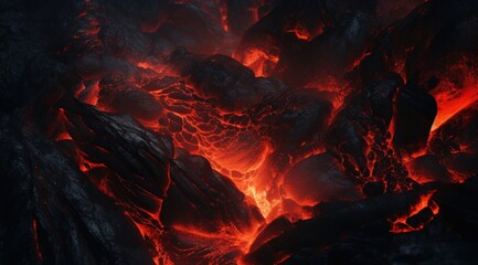 Glowing Lava Flow Through Dark Rocks