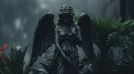 Fototapeta premium Angel statue in the rain