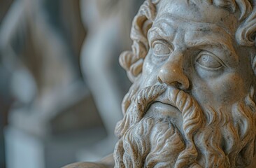 Close-up of an Ancient Philosopher's Sculpture