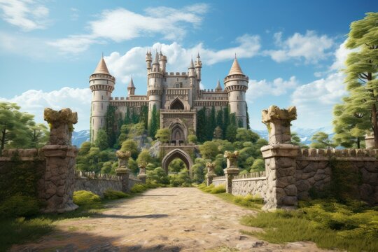 Medieval castle ground backdrop architecture building day.