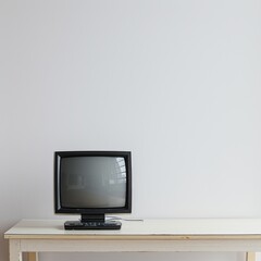 Old computer on a clean white desk minimalist design highlighting technology evolution