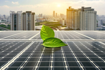 A leaf is on top of a solar panel