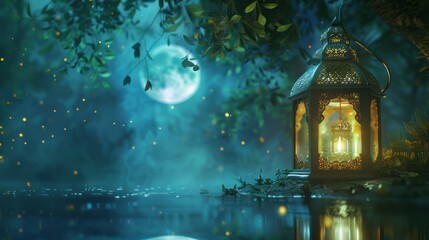 Obraz na płótnie Canvas Eid mubarak and ramadan kareem greetings with islamic lantern