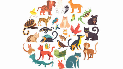 Vector colorful collection of pets including dog cat