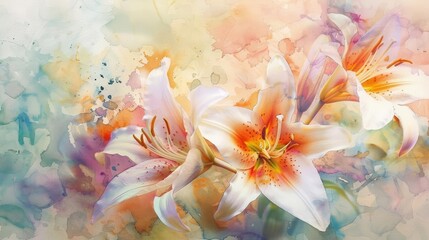 A watercolor painting of lilies with a white background
