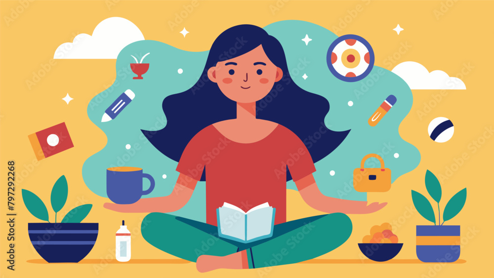 Poster a woman taking a digital detox day spending the entire day without her phone or computer and instead