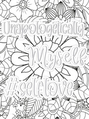 Love Quotes quotes Flower Coloring Page Beautiful black and white illustration for adult coloring book