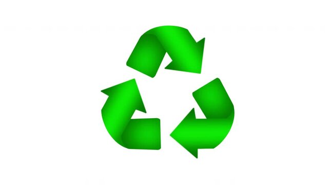 Green recycle symbol motion graphics on white background