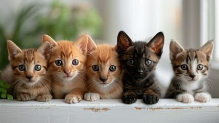 Group of Kittens Sitting on Window Sill